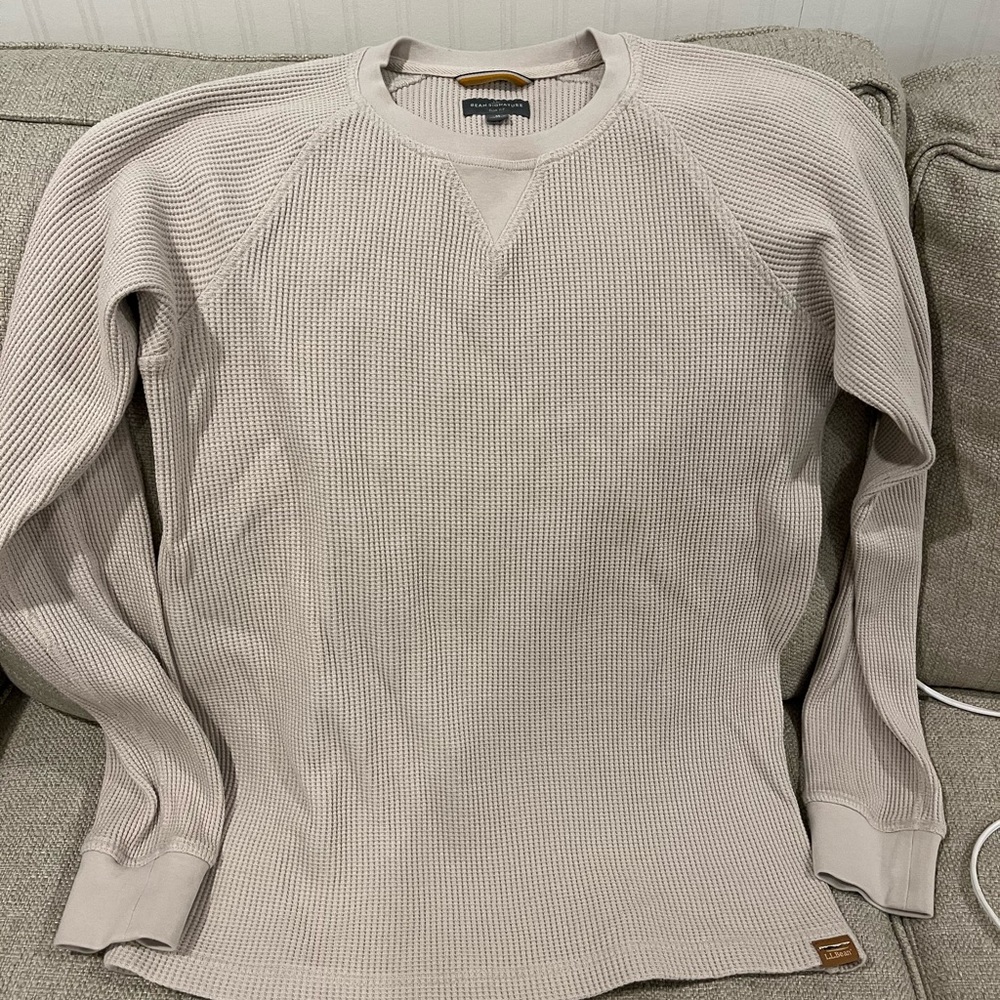 Signature Men's Crewneck Waffle Knit Sweater - Light Beige LL Bean